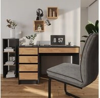 Vicco Schreibtisch Sherry, Anthrazit/Goldkraft Eiche, 55 x 120 cm mit Schubladen