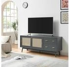 en.casa TV-Schrank &raquo;Susa&laquo; 160x40x65 cm mit Polyrattan-Front Grau