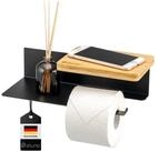 eluno Toilettenpapierhalter VARAZ mit 2 Ablagen aus Metall und Bambus, schwarz