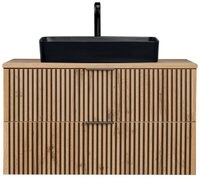 Lomadox Waschbeckenschrank XANTEN-56 anthrazit, Wotan Eiche Nb, Rillen schwarz,