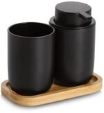 Zeller Present Stoff Bad-Accessoires-Set, 3-tlg., Kunststoff/Bambus