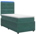 vidaXL Bett LED Boxspringbett mit Matratze Dunkelgr&uuml;n 90 x 200 cm Samt (1-tlg)