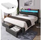 STILVORA Polsterbett 160&times;200 Bettgestell Stauraumbett mit LED,Jugendbett mit...