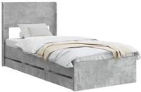 vidaXL Bett Bettgestell mit Stauraum und Kopfteil Betongrau 75 x 190 cm (1-tlg)