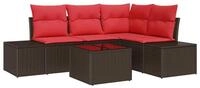 vidaXL Gartenlounge-Set Gartensofa-set mit Speicher Braun und Rot Poly-Rattan,