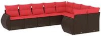 vidaXL Gartensofa, 9-teiliges Gartensofa-Set mit Kissen, braun, Polyrattan