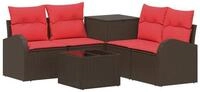 vidaXL Gartensofa Sofa Set 6 stk. Braun und Rot Polyrattan und Stahl, 6 Teile