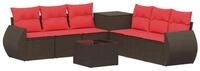 vidaXL Gartensofa Sofa Set 8 stk. Braun und Rot Polyrattan und Stahl, 8 Teile