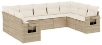 vidaXL Gartenlounge-Set 9-tlg. Garten-Sofagarnitur mit Kissen Beige Poly Rattan,