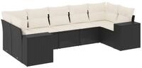 vidaXL Gartenlounge-Set 7-tlg. Garten-Sofagarnitur mit Kissen Schwarz Poly...