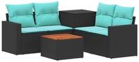vidaXL Gartensofa Sofa Set 6 stk. Schwarz und Blau Polyrattan und Stahl, 6 Teile