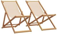 vidaXL Stuhl, Strandst&uuml;hle 2 Stk. Klappbar Beige Stoff und Massivholz