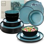 S&Auml;NGER Tafelservice Vigo, Blau mit schwarzem Rand (18-tlg), 6 Personen, Steingut,
