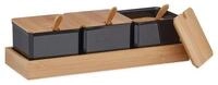 relaxdays Gew&uuml;rzbeh&auml;lter Set mit L&ouml;ffel & Deckel, Bambus, (7-tlg), schwarz