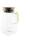 Almina Karaffe aus Glas 1,8 Liter Riffle Design mit goldenem Henkel und Deckel,