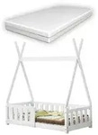en.casa Kinderbett, Helsingborg Tipi Bett 70 x 140 cm mit Matratze Kiefernholz...
