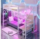 STILVORA Kinderbett 90&times;200 Jugendbett Eisenbett mit LED,Stauraumtreppe und