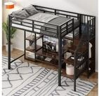 STILVORA Hochbett 90x200 mit Staufach&TV-St&auml;nder,Kinderbett Eisenbett mit...