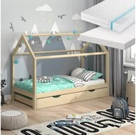 VitaliSpa&reg; Hausbett Wiki, Naturholz, 90x200 cm mit G&auml;stebett und 2 Matratzen