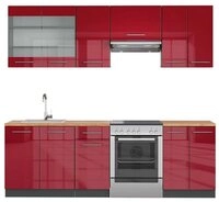 Vicco K&uuml;chenzeile Fame-Line, Bordeaux Hochglanz/Anthrazit, 240 cm, AP Eiche