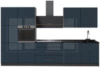 Vicco K&uuml;chenzeile Fame-Line, Dunkelblau Hochglanz/Anthrazit, 340 cm ohne