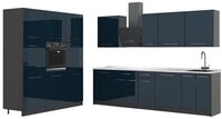 Vicco K&uuml;chenzeile Fame-Line, Dunkelblau Hochglanz/Anthrazit, 460 cm, AP Marmor