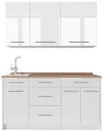 Vicco K&uuml;chenzeile Fame-Line, Wei&szlig; Hochglanz/Wei&szlig;, 150 cm, AP Eiche
