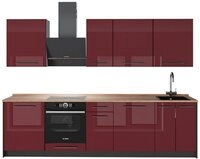 Vicco K&uuml;chenzeile Fame-Line, Bordeaux Hochglanz/Anthrazit, 280 cm, AP Eiche