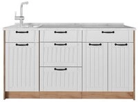 Vicco K&uuml;chenzeile Fame-Line, Wei&szlig; Landhaus/Goldkraft Eiche, 150 cm, AP Marmor