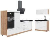 Vicco K&uuml;chenzeile Fame-Line, Wei&szlig; Hochglanz/Goldkraft Eiche, 380 cm ohne