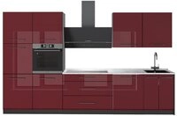 Vicco K&uuml;chenzeile Fame-Line, Bordeaux Hochglanz/Anthrazit, 340 cm, AP Marmor