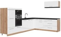 Vicco Winkelk&uuml;che Fame-Line, Wei&szlig; Hochglanz/Goldkraft Eiche, 327 x 227 cm ohne