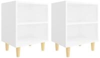 vidaXL Nachttisch Nachttische mit Massivholz-Beinen 2 Stk. Wei&szlig; 40x30x50 cm...