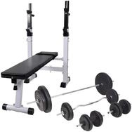 vidaXL Trainingsstation Hantelbank mit Ablage, Langhantel und Kurzhantel-Set 90...