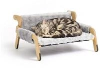 relaxdays Tierbett Erh&ouml;htes Katzenbett mit Pl&uuml;sch, grau