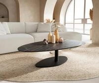 DELIFE Couchtisch Edge, Oval 140x75 cm Keramik Laminam&reg; Noir Desir Braun Vibany