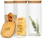 Klarstein Frischhaltedose Eckiges Glas mit Bambusdeckel 3er-Sets, Bambus,Glas,...