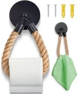 HENNEZ Toilettenpapierhalter Vintage Natur-Seil aus Jute Schwarz Matt,