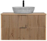 Lomadox Waschbeckenschrank XANTEN-56 anthrazit, Wotan Eiche Nb, schwarz gerillt,