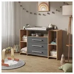 Vicco Wickelkommode Oskar, Goldkraft Eiche, 143 x 100 cm XL mit Schubladen grau...