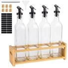 relaxdays &Ouml;lspender &Ouml;l Flasche mit Bambsuregal 4er Set, (4-tlg)