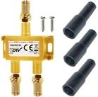 TronicXL SAT-Verteiler Sat Splitter 2-Fach + F-Stecker + Wetterschutz Kappe vergoldet