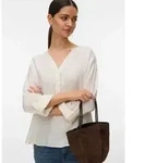 Vero Moda Blusenshirt VMKAJA LS V-NECK FOLD-UP TOP WVN mit Raglan-&Auml;rmeln wei&szlig;...