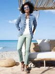 Jeansblazer HEINE "Jeans-Blazer", Damen, Gr. 34, blau (blau, bleached), 95%