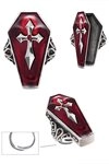 Fiestas Guirca Kost&uuml;m, Halloween Gothic Ring Kreuz Sarg Rot Schwarz Schmuck Vintage
