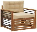 vidaXL Sofaelement Outdoor-Sofa Massives nholz und Polyester Natur und Beige (1...