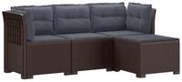 vidaXL Sofaelement 4-Sitzer Garten Sofa mit Kissen Rattan Look PP Braun