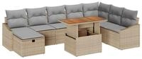 vidaXL Gartenlounge-Set Garten-Sofa-Set 9 stk. Beige Poly-Rattan, (9-tlg)