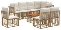 vidaXL Gartenlounge-Set Outdoor-Sofagarnitur 9 stk. Nat&uuml;rlich und Cremwei&szlig;