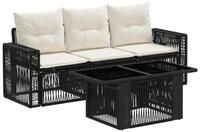 vidaXL Gartensofa Gartensofa-set 4 stk. Schwarz und Cremewei&szlig; Poly-Rattan, 4...